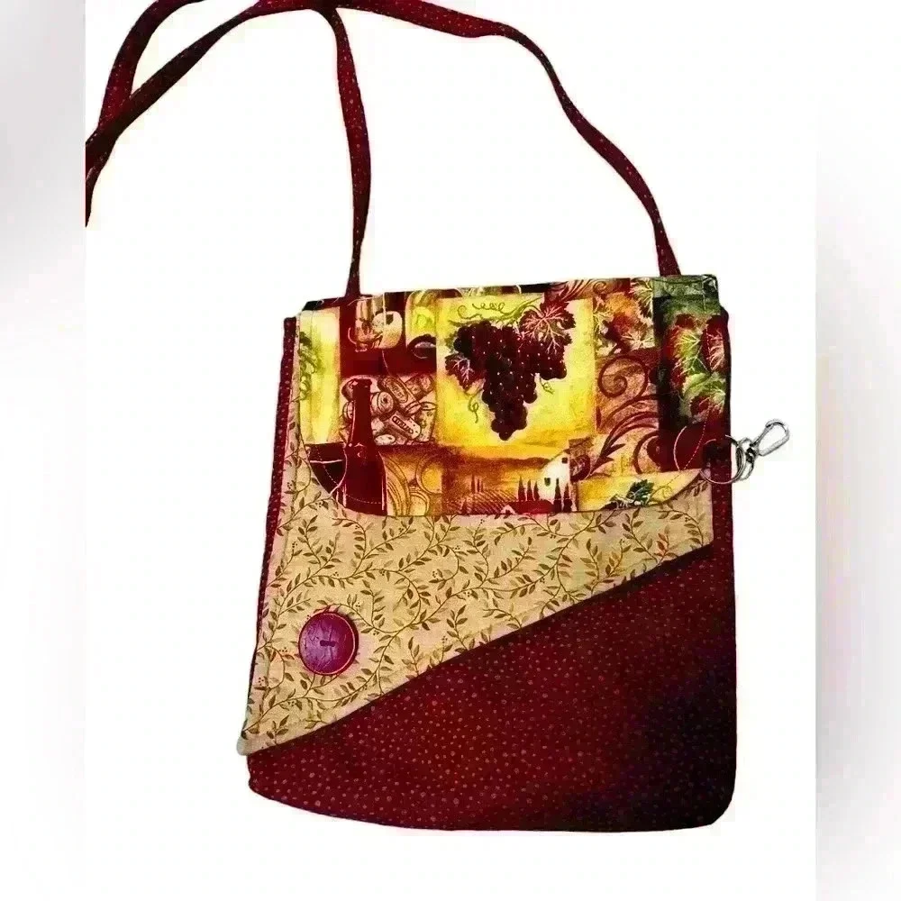 handmade vintage Crossbody purse, burgundy and wine material